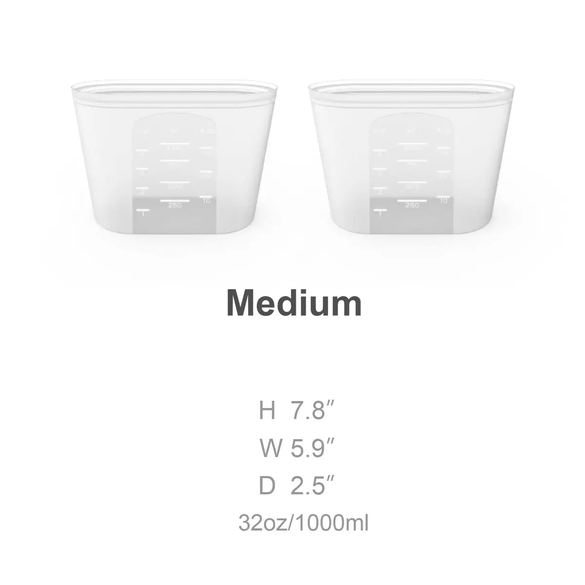 Winrock Reusable Silicone Food Storage Bags 1000ml (32oz) | Airtight, Leak-Proof Zip Seal Containers (2-Pack, White) - view 3