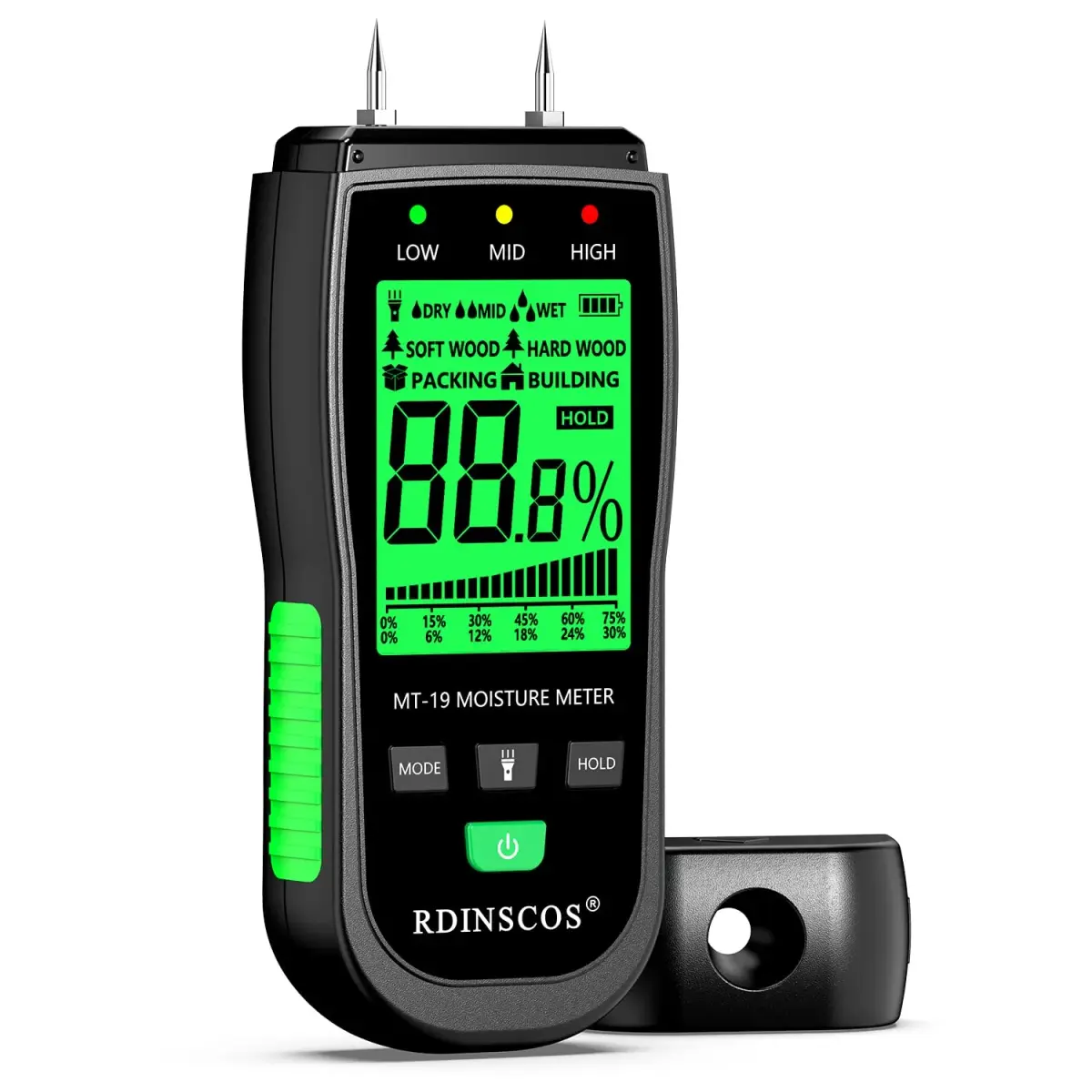RDINSCOS Pin-Type Wood Moisture Meter with Backlit LCD & Extra Pins | 12cm (4.72in) Length - main product image