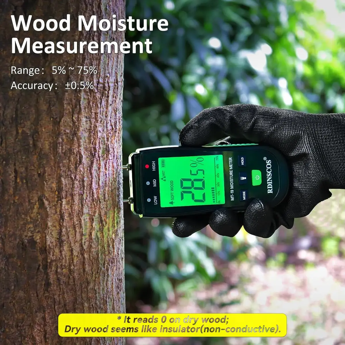 RDINSCOS Pin-Type Wood Moisture Meter with Backlit LCD & Extra Pins | 12cm (4.72in) Length - view 2