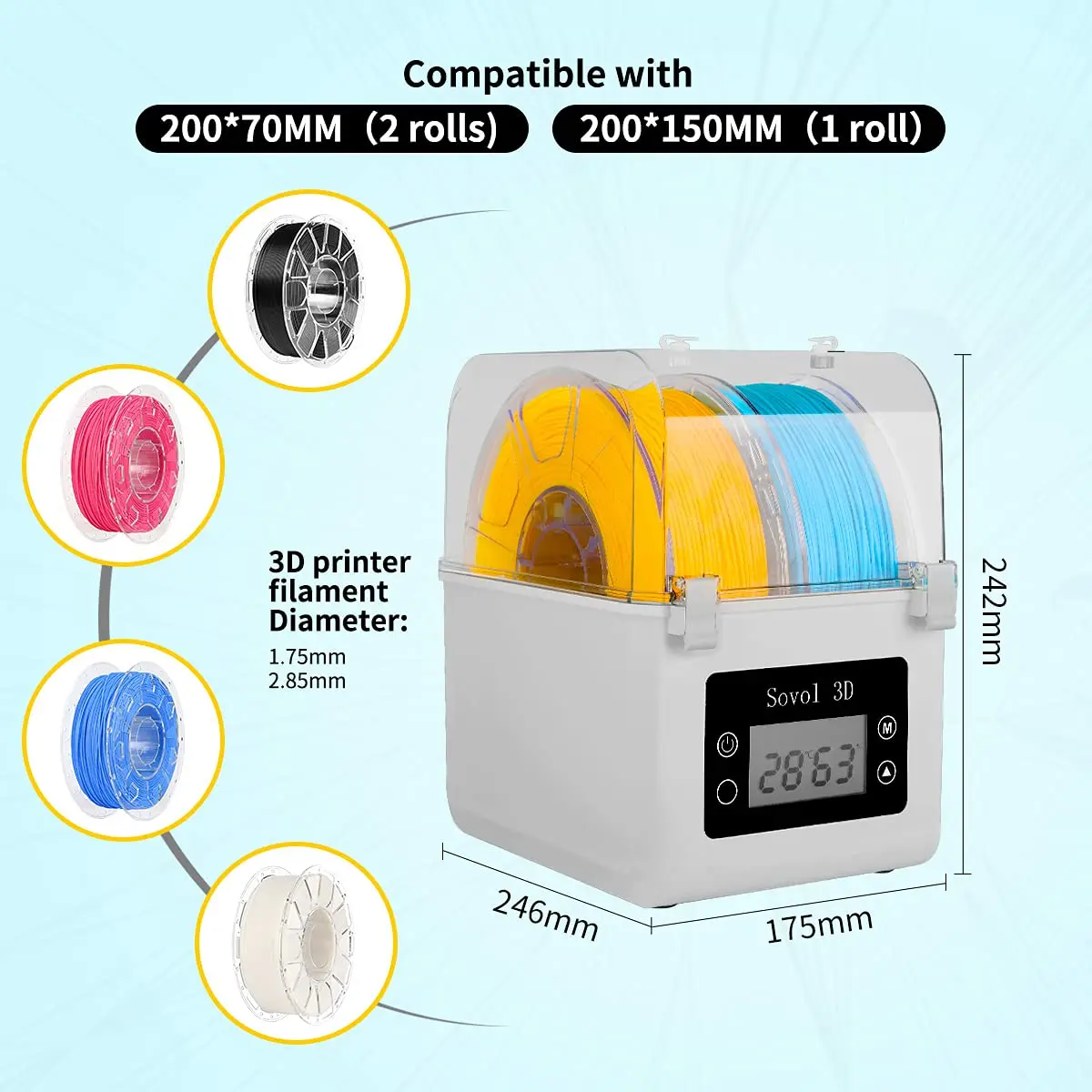Sovol Filament Dryer 2026, SH01 Filament Dehydrator 3D Printer Spool Holder | Keep Filament Dry & Improve Prints - view 6