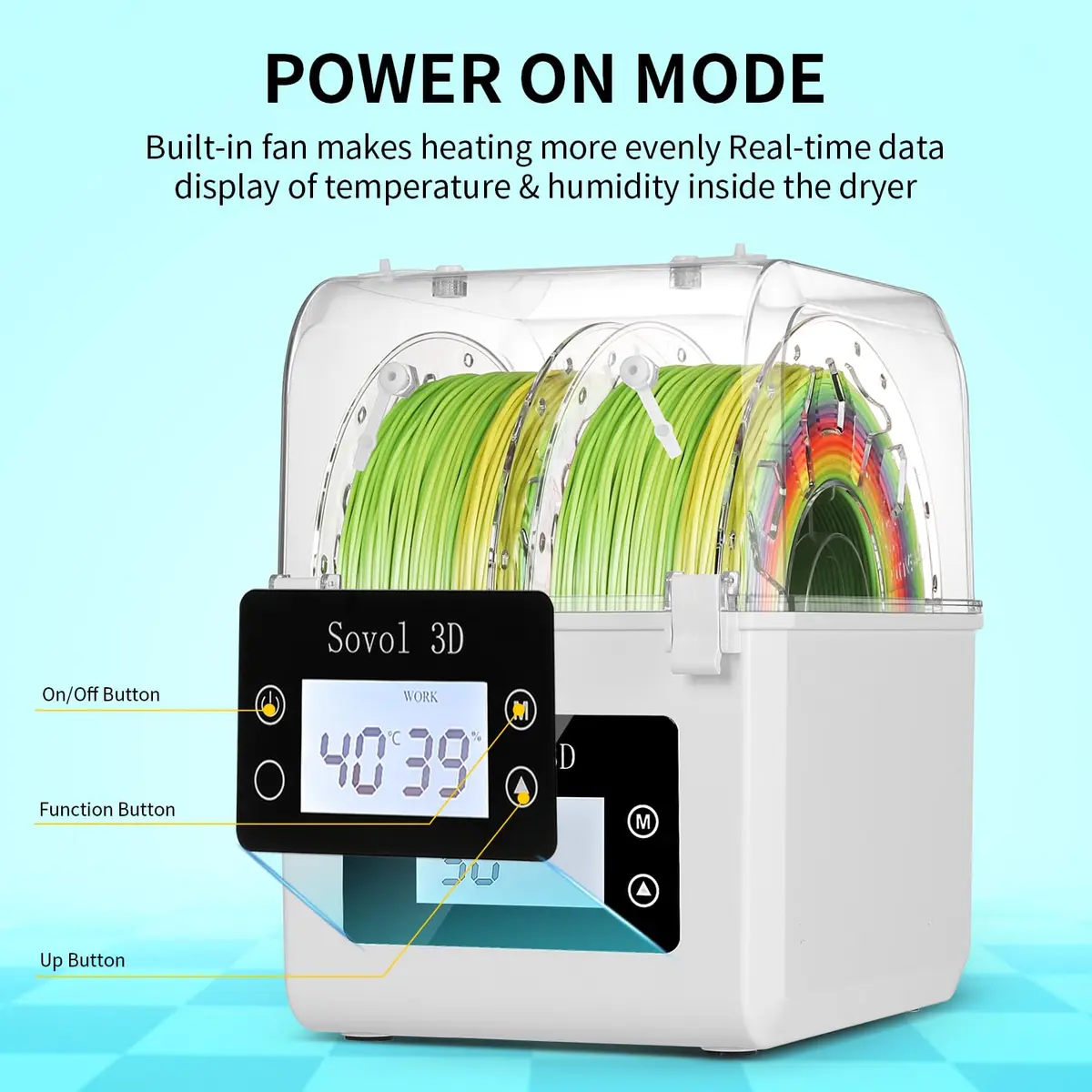 Sovol Filament Dryer 2026, SH01 Filament Dehydrator 3D Printer Spool Holder | Keep Filament Dry & Improve Prints - view 3