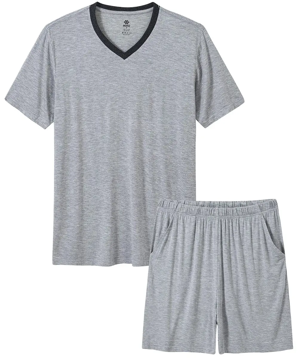 MoFiz Men's Pajama Set Lightweight Big Tall Tee Soft Summer Cotton PJs Sleep Sets Light Grey XL - main product image