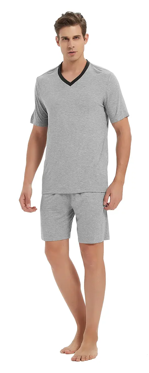 MoFiz Men's Pajama Set Lightweight Big Tall Tee Soft Summer Cotton PJs Sleep Sets Light Grey XL - view 2