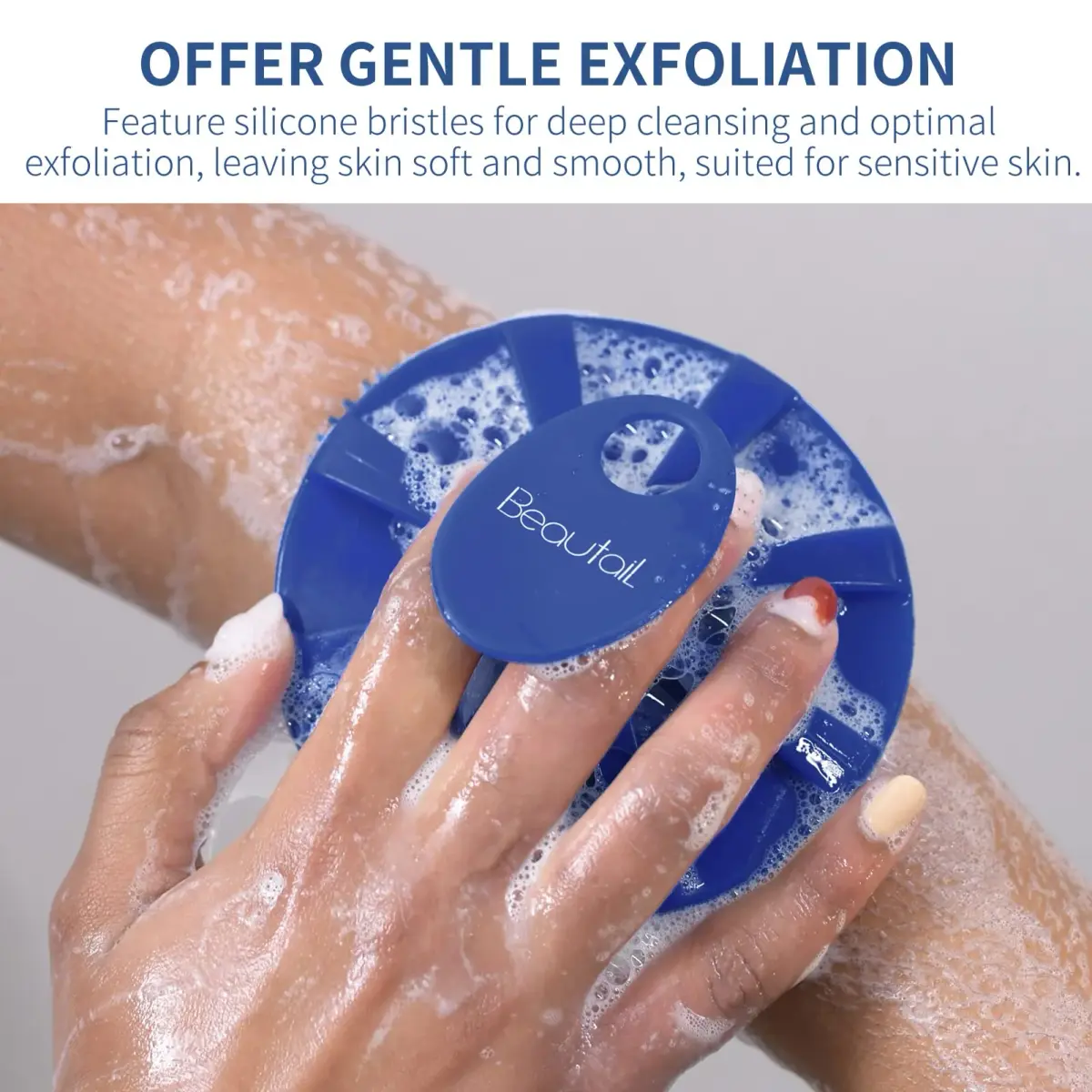 BEAUTAIL Silicone Body Scrubber Blue 1 Pc | Gentle Exfoliating Shower Brush for Sensitive Skin - view 3