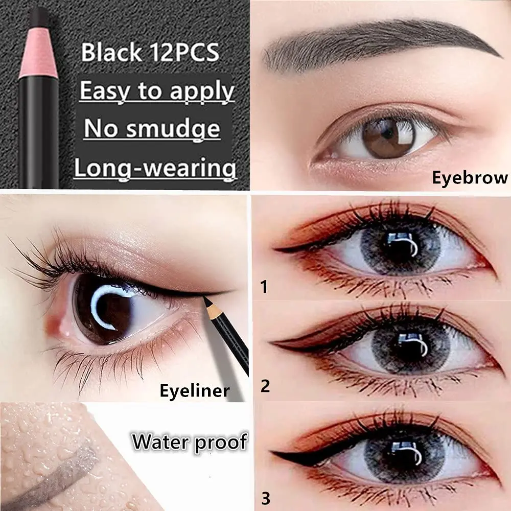 Go Ho 12 PCS Black Eyebrow Eyeliner Pencils | Sweatproof, Long-lasting, Water-resistant Brow Gel Pen (1.1g each) - view 6