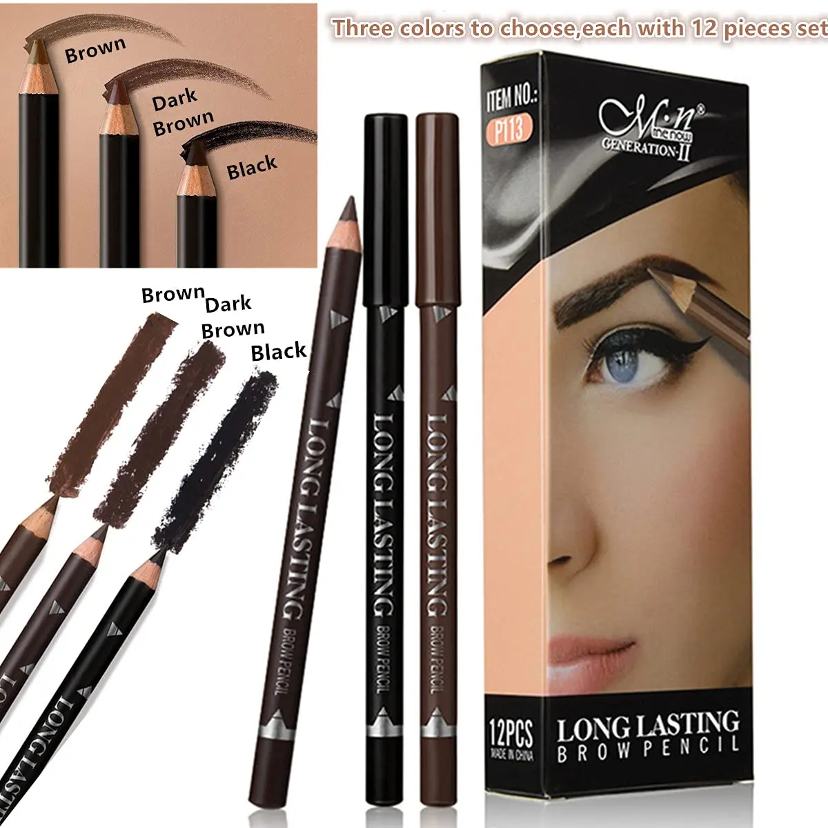 Go Ho 12 PCS Brown Eyebrow Eyeliner Pencils | Sweatproof, Long-lasting, Medium Brown - view 6