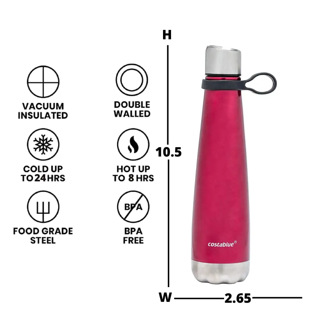 costablue insulated water bottle 17 oz | leak-proof travel thermos for hot & cold beverages - view 4