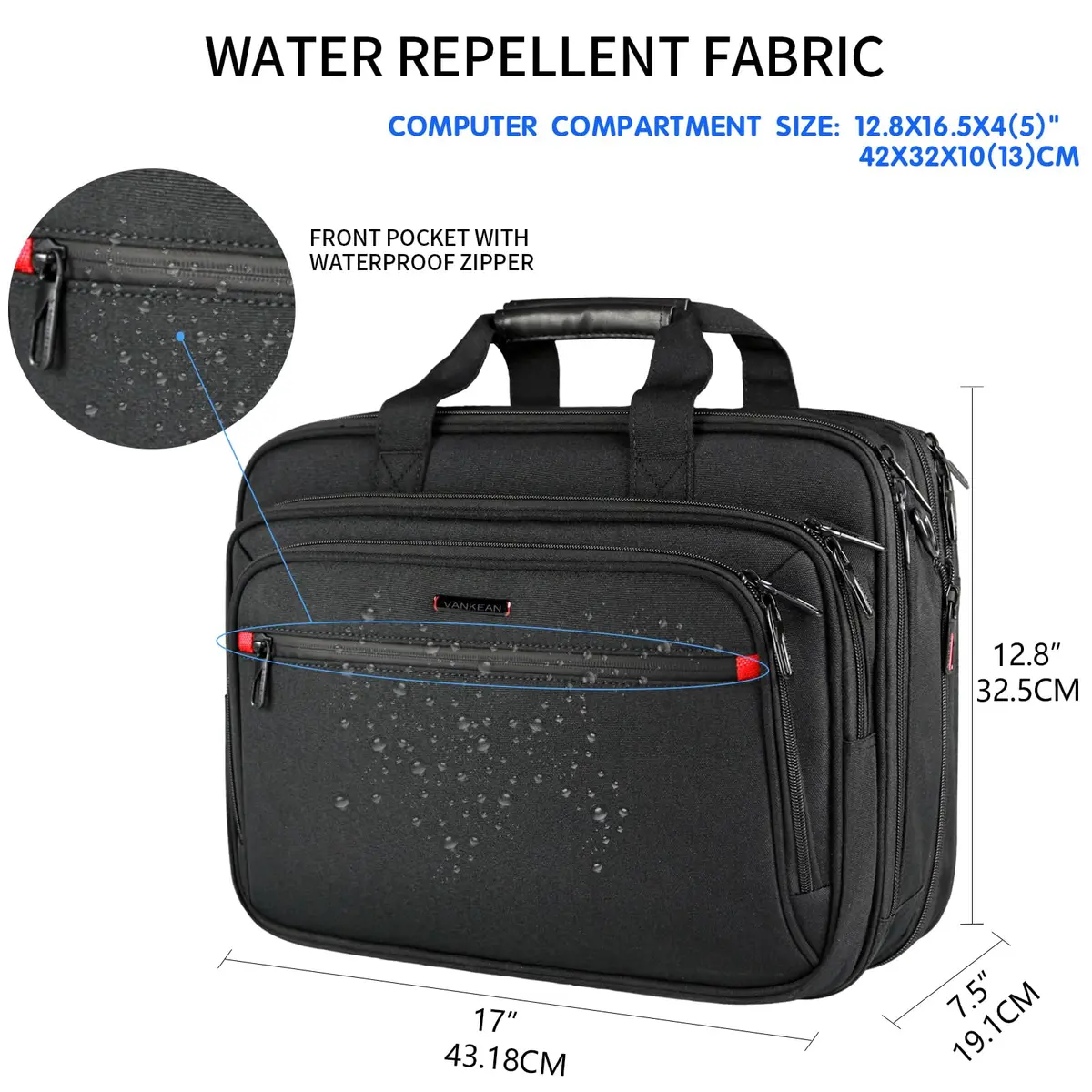 VANKEAN Expandable Waterproof Laptop Briefcase Fits Up to 17.3" | Lightweight & Durable for Travel - view 5