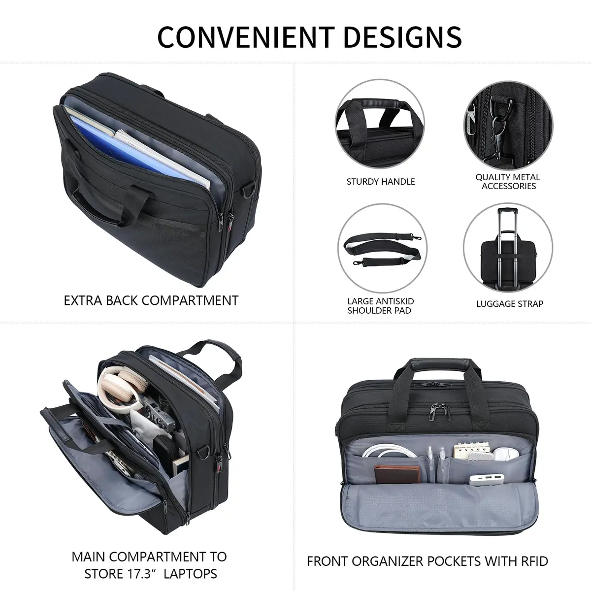 VANKEAN Expandable Waterproof Laptop Briefcase Fits Up to 17.3" | Lightweight & Durable for Travel - view 7