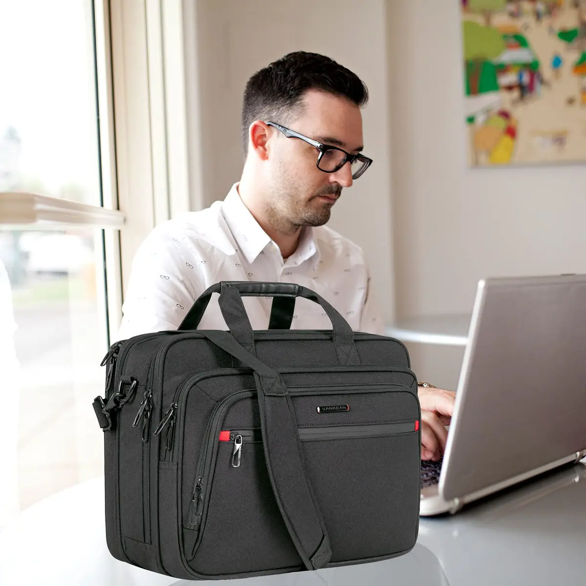 VANKEAN Expandable Waterproof Laptop Briefcase Fits Up to 17.3" | Lightweight & Durable for Travel - view 2