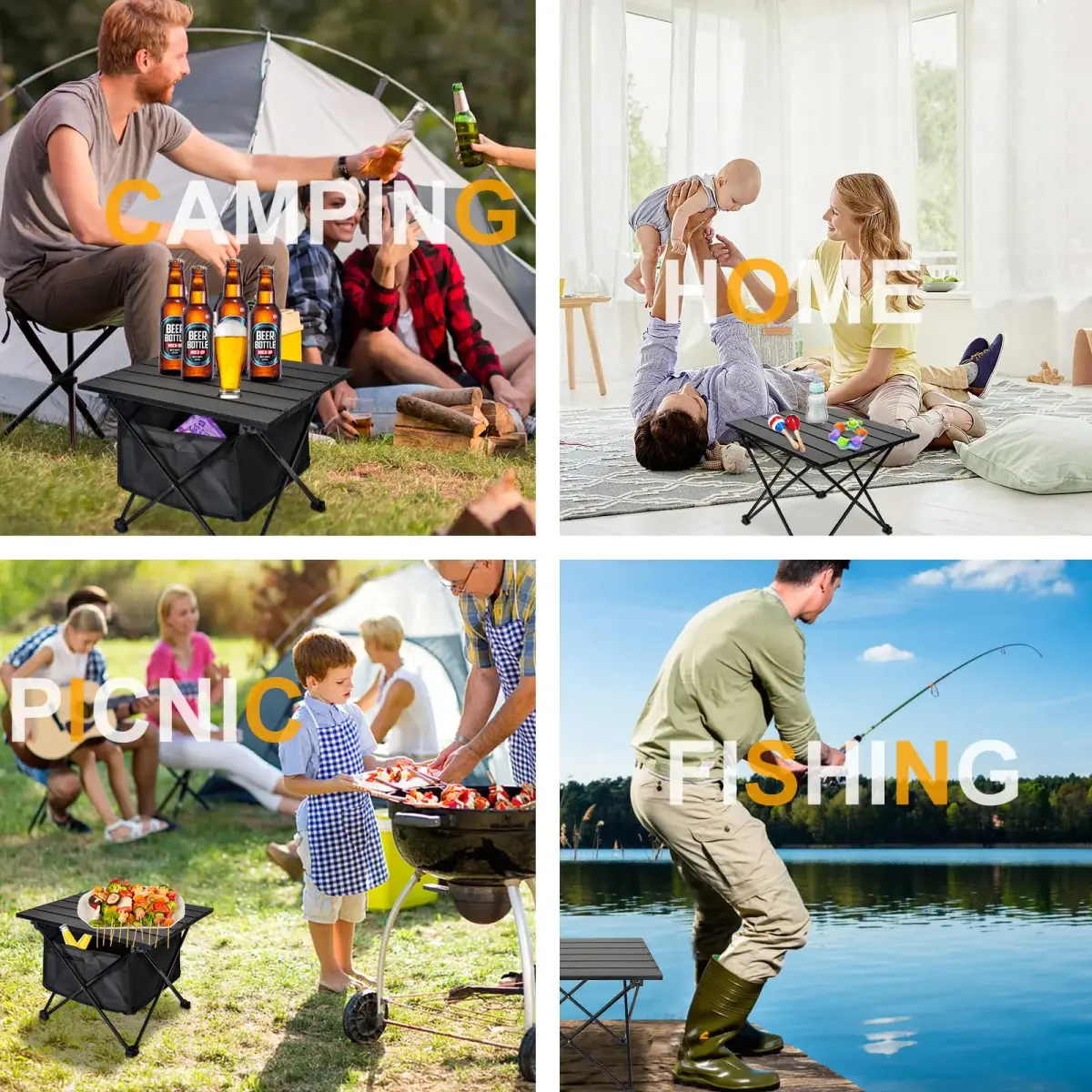 Audoyon Foldable Camping Side Table Black | Ultralight Aluminum Roll-Up Table with Carry Bag (16 inch Small) - view 6