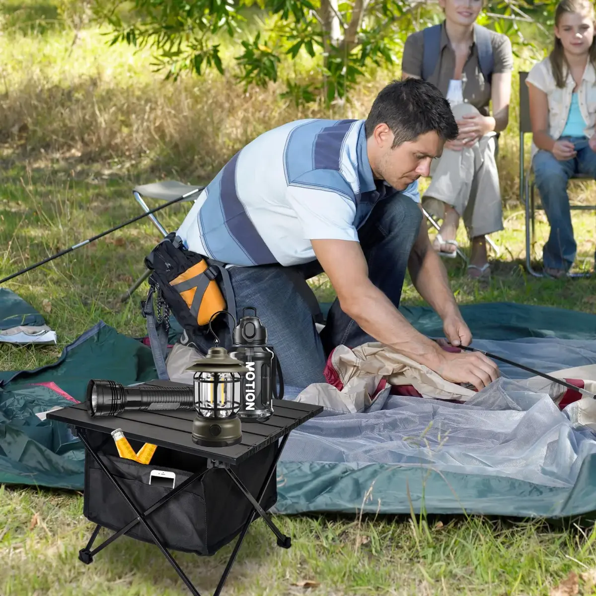 Audoyon Foldable Camping Side Table Black | Ultralight Aluminum Roll-Up Table with Carry Bag (16 inch Small) - view 8