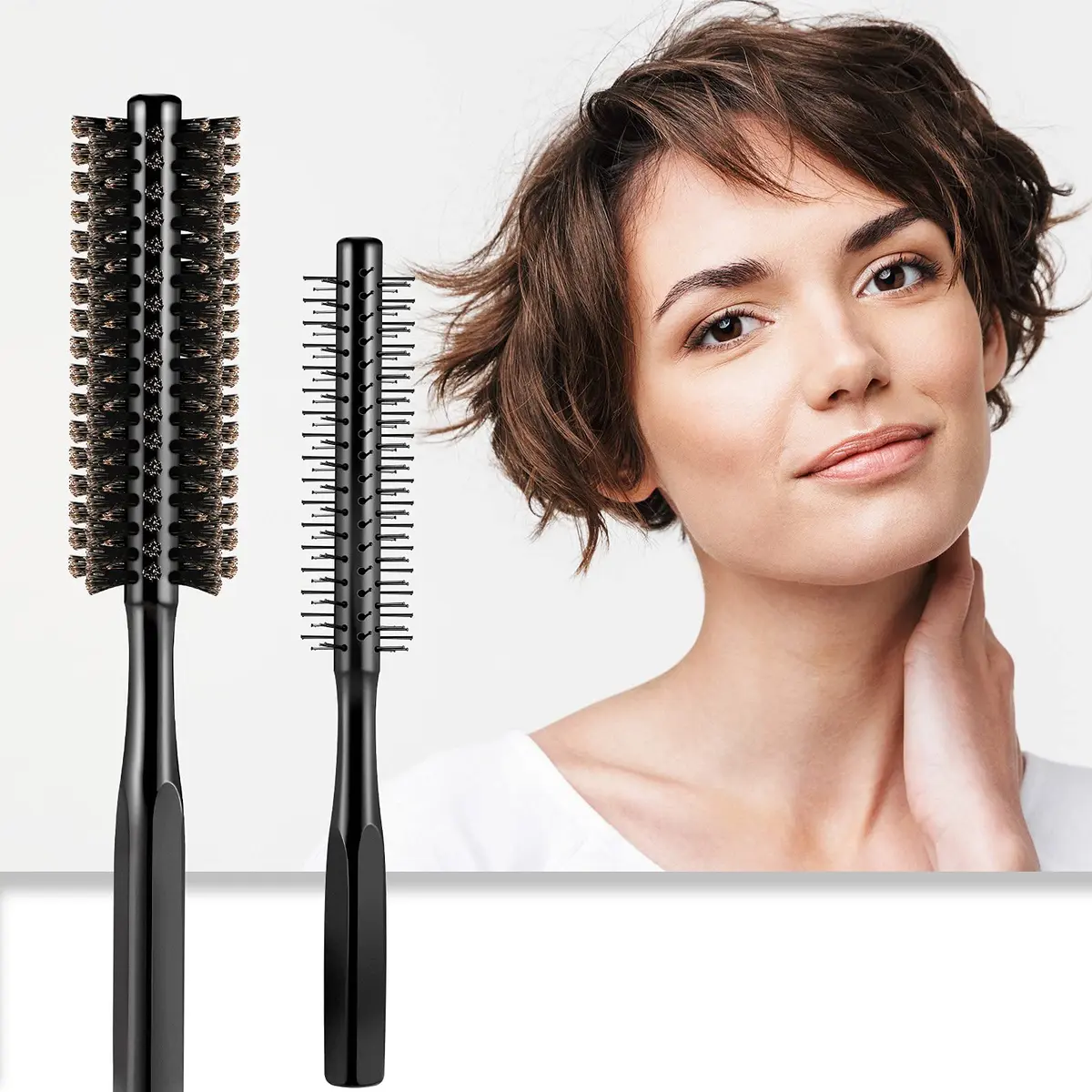 Geiserailie Black Round Hair Comb Set | 2-Piece Wooden Handle with Nylon & Boar Bristles | 21 cm (8.26 inches) - view 5