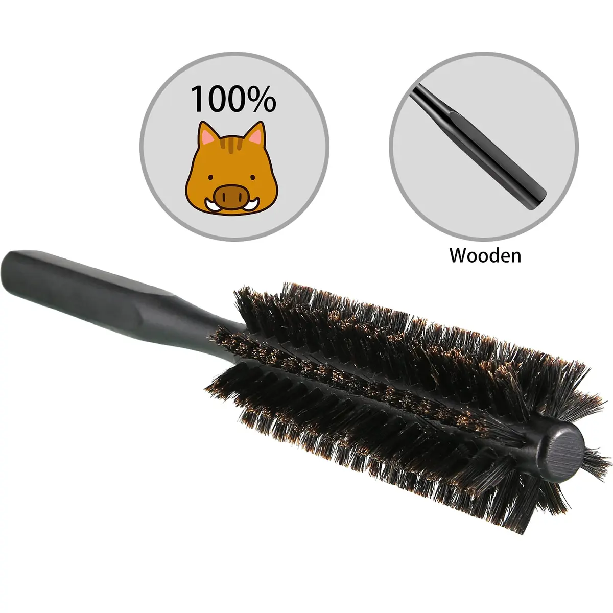 Geiserailie Black Round Hair Comb Set | 2-Piece Wooden Handle with Nylon & Boar Bristles | 21 cm (8.26 inches) - view 6