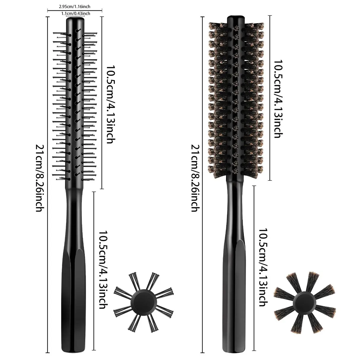 Geiserailie Black Round Hair Comb Set | 2-Piece Wooden Handle with Nylon & Boar Bristles | 21 cm (8.26 inches) - view 2