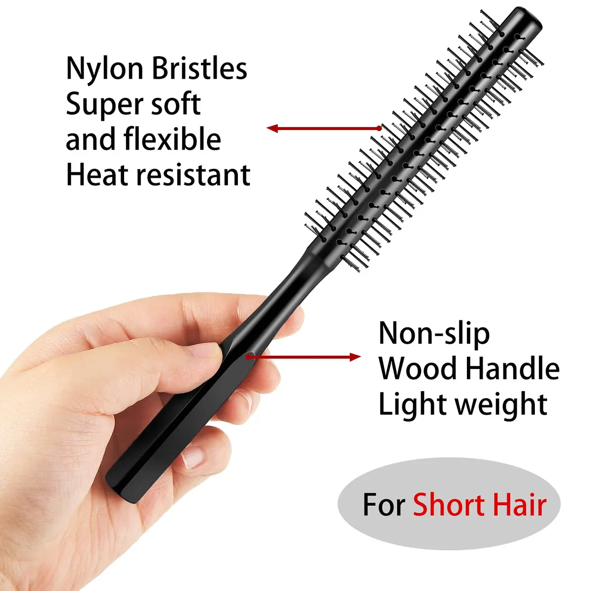 Geiserailie Black Round Hair Comb Set | 2-Piece Wooden Handle with Nylon & Boar Bristles | 21 cm (8.26 inches) - view 3