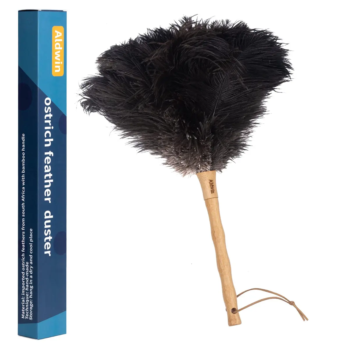 Aldwin Ostrich Feather Dusters for Cleaning, 16 inch Black | Premium Handcrafted Feather Duster with Wooden Handle - main product image