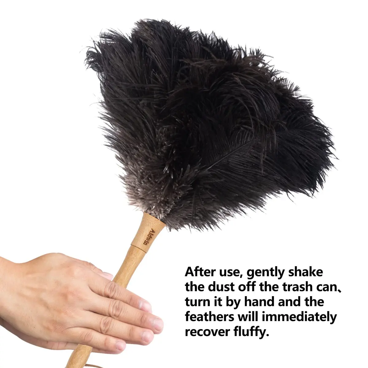 Aldwin Ostrich Feather Dusters for Cleaning, 16 inch Black | Premium Handcrafted Feather Duster with Wooden Handle - view 5