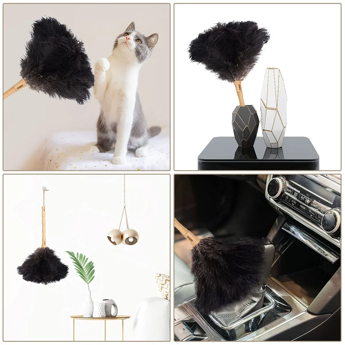 Aldwin Ostrich Feather Dusters for Cleaning, 16 inch Black | Premium Handcrafted Feather Duster with Wooden Handle - view 6