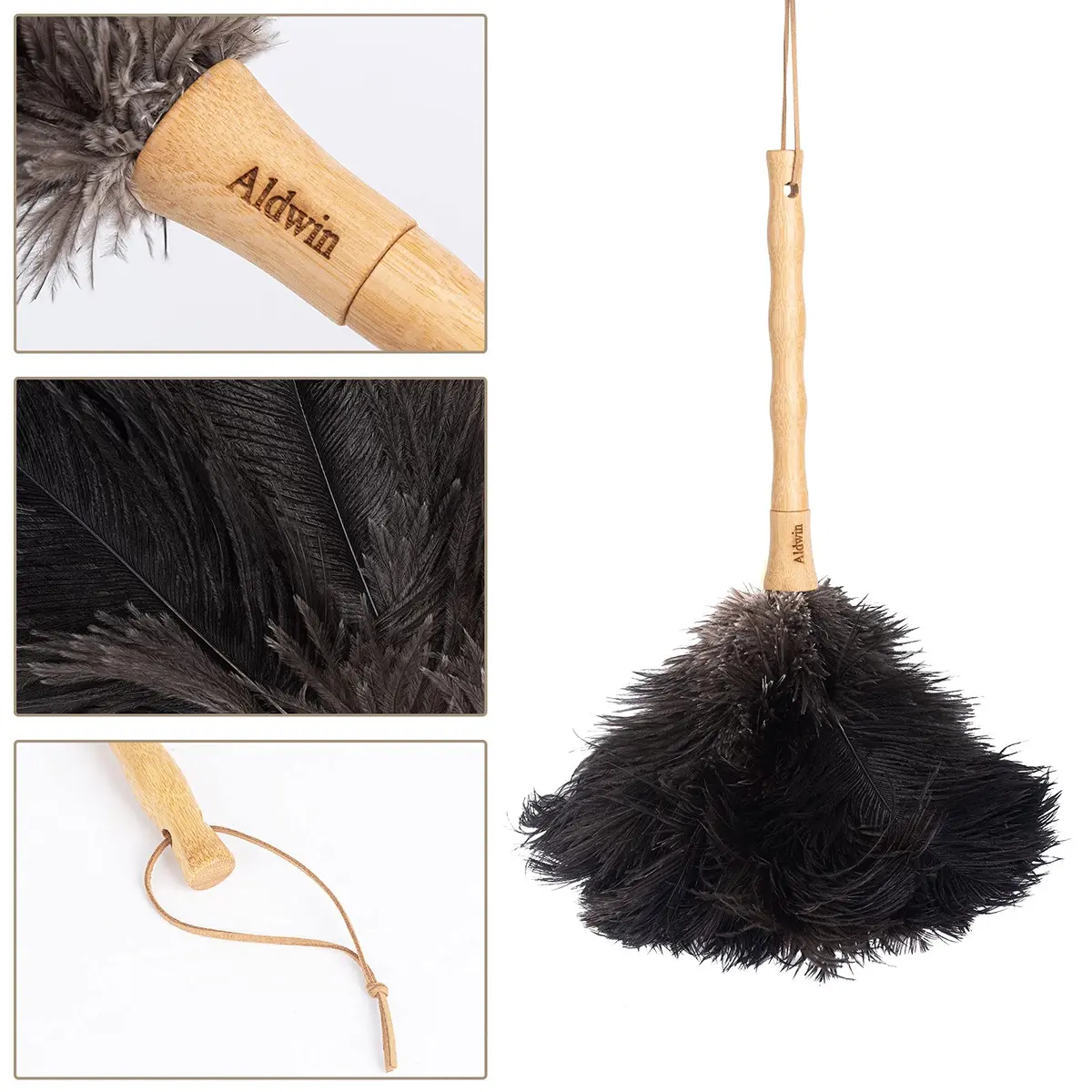 Aldwin Ostrich Feather Dusters for Cleaning, 16 inch Black | Premium Handcrafted Feather Duster with Wooden Handle - view 4