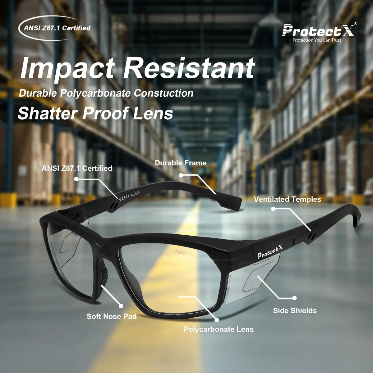 ProtectX Voyager Clear Super Light Safety Glasses | ANSI Z87.1 Rated, Anti-Fog, UV Protection - view 6