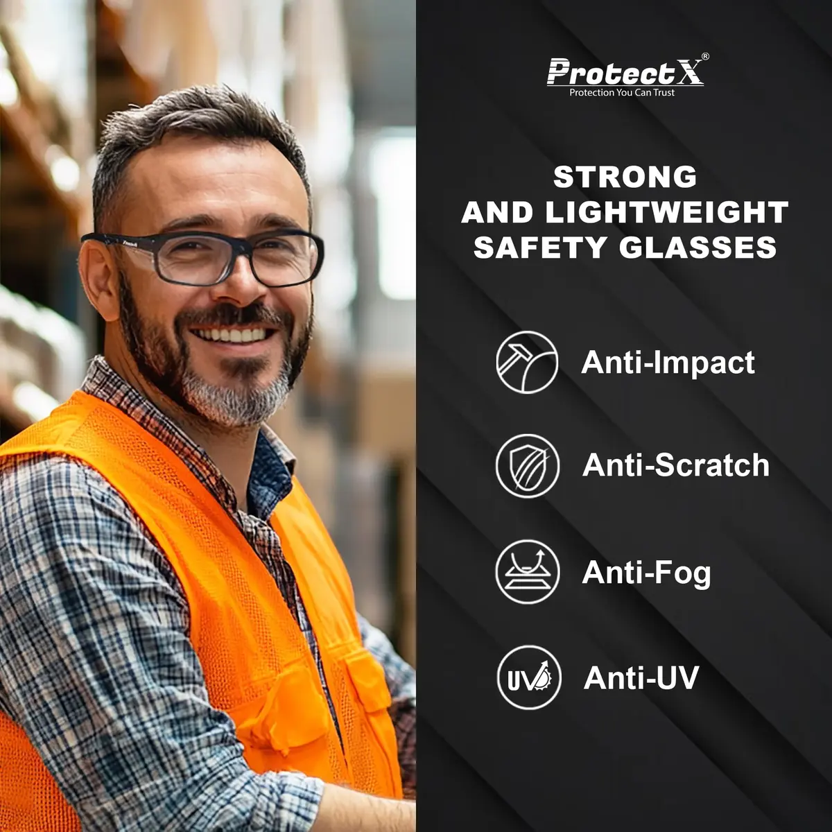 ProtectX Voyager Clear Super Light Safety Glasses | ANSI Z87.1 Rated, Anti-Fog, UV Protection - view 4