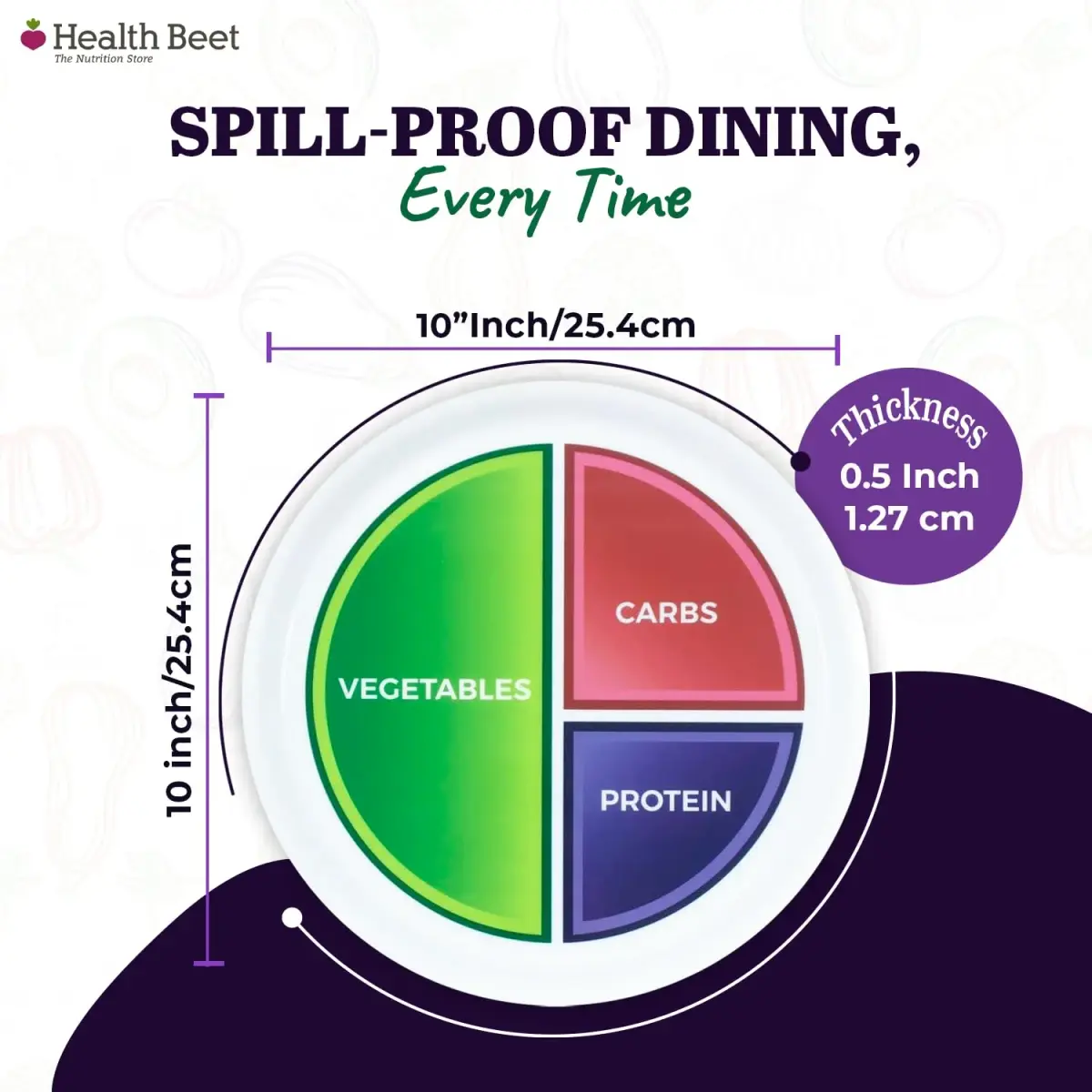 Health Beet Macro Diet Portion Control Plate 10 inch (25.4 cm) | Balanced Eating Plate for Veggies, Carbs & Protein - view 2