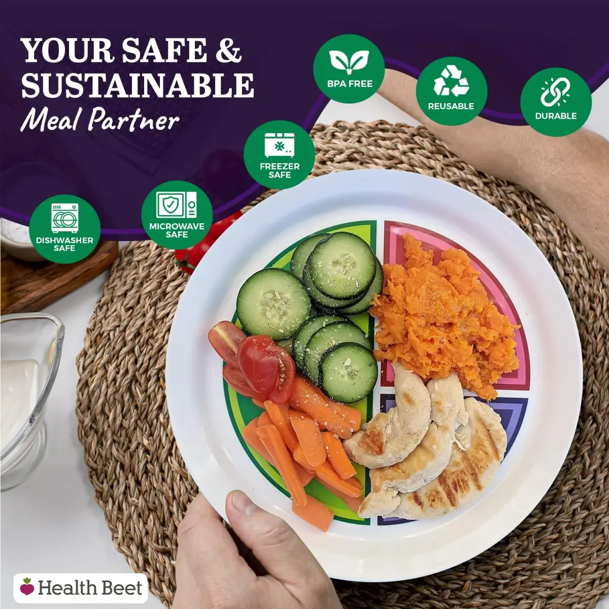 Health Beet Macro Diet Portion Control Plate 10 inch (25.4 cm) | Balanced Eating Plate for Veggies, Carbs & Protein - view 3