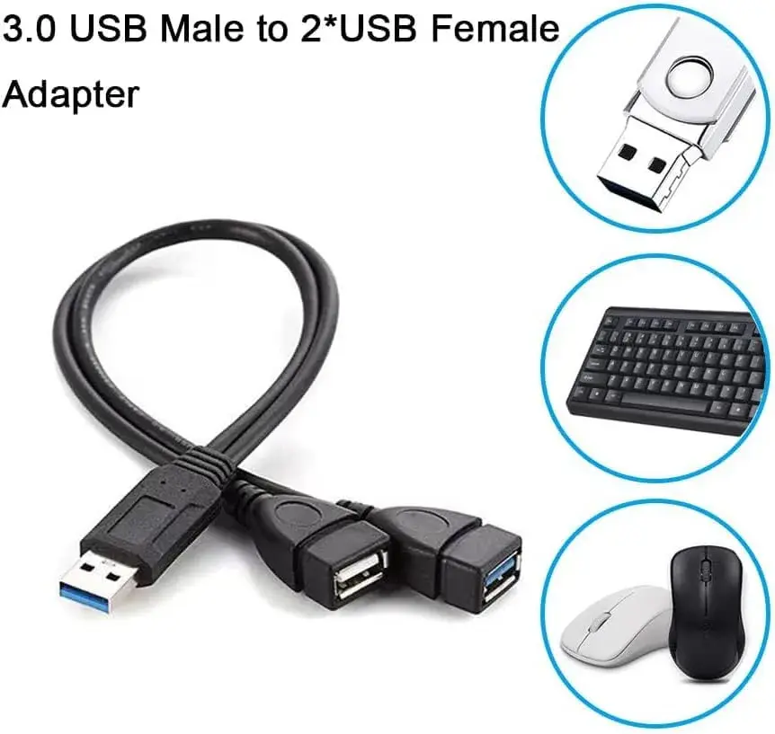 Eanetf Dual USB Splitter Cable 30cm (1ft) | USB 3.0 Female + USB 2.0 Female - view 5