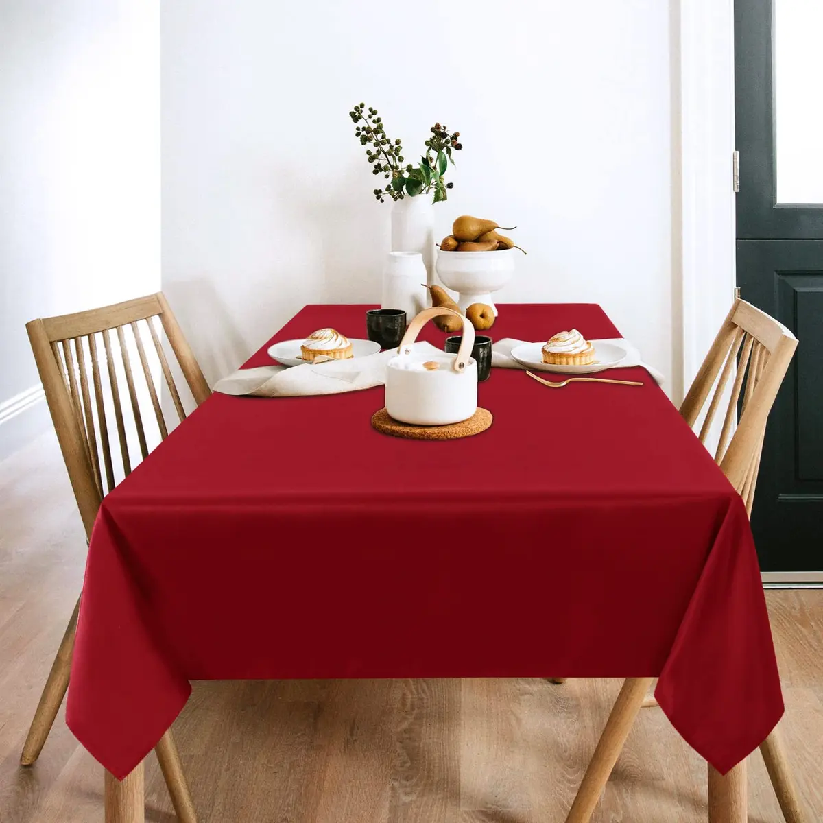 sancua 2 Pack Red Tablecloths 60x102 Inch | Perfect for 6ft Tables, Wrinkle-Free & Durable - view 5