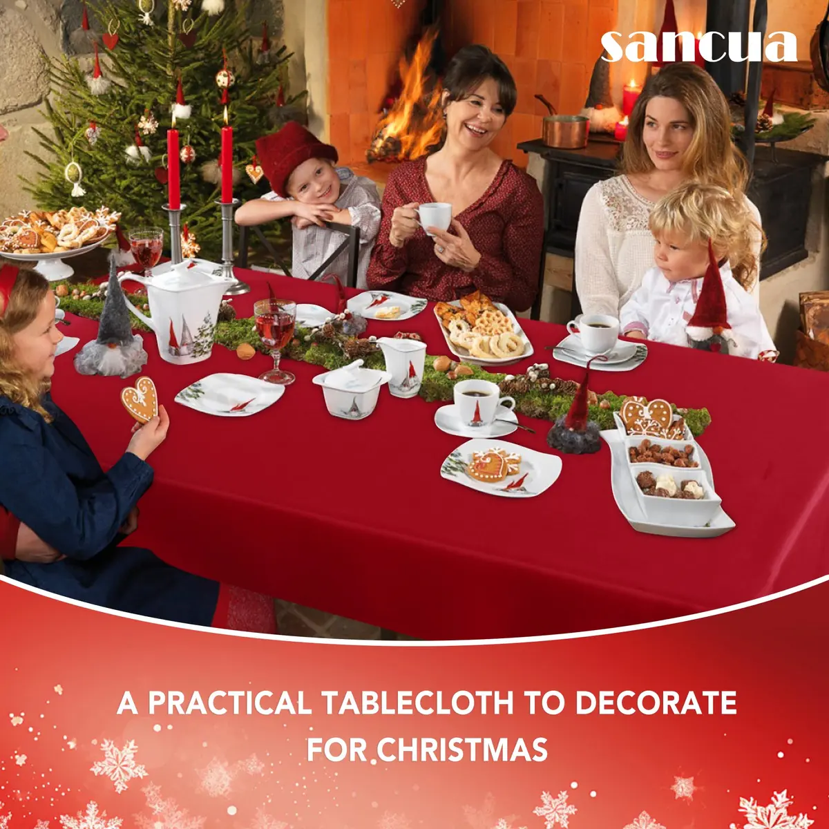 sancua 2 Pack Red Tablecloths 60x102 Inch | Perfect for 6ft Tables, Wrinkle-Free & Durable - view 4