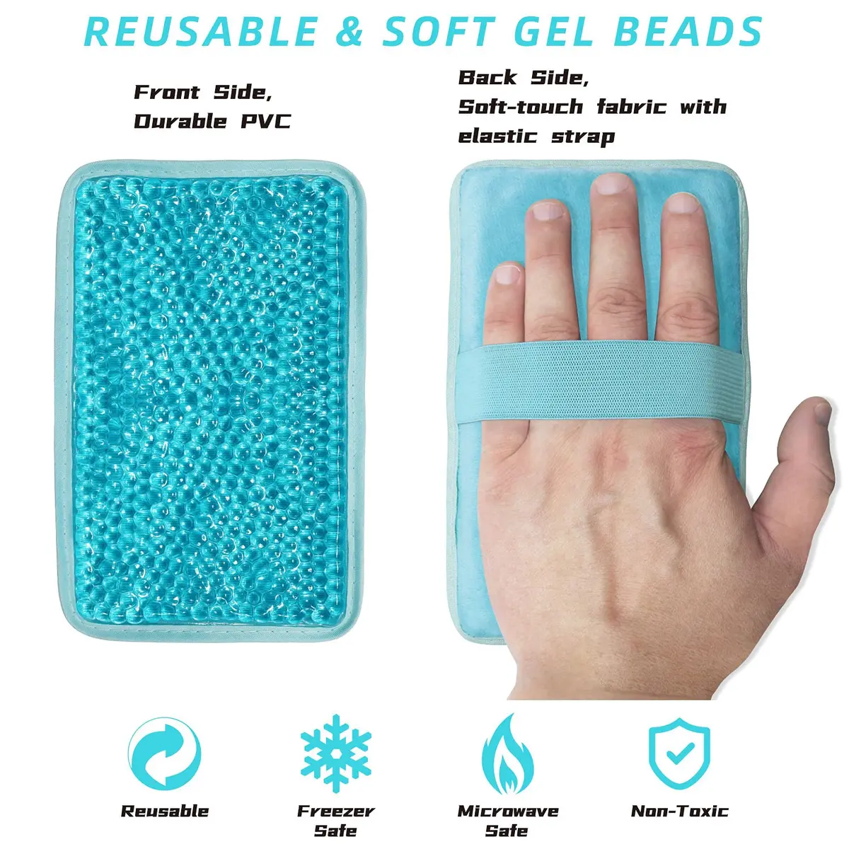 ZNÖCUETÖD Gel Beads Ice Pack with Strap | Reusable Hot & Cold Therapy for Injuries & Pain Relief - view 5