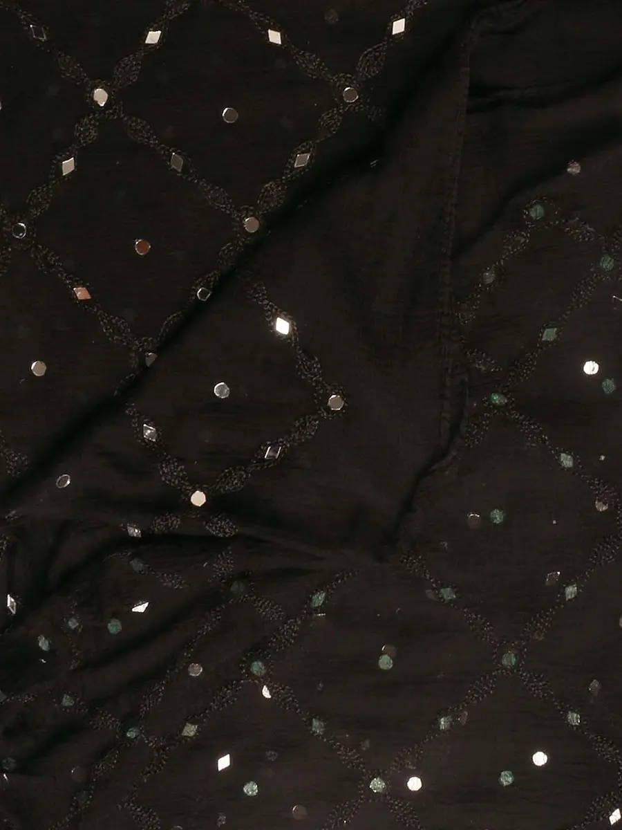 DUPATTA BAZAAR Women's Black Embroidered Chiffon Dupatta with Mirror Work | Elegant & Breathable - view 2