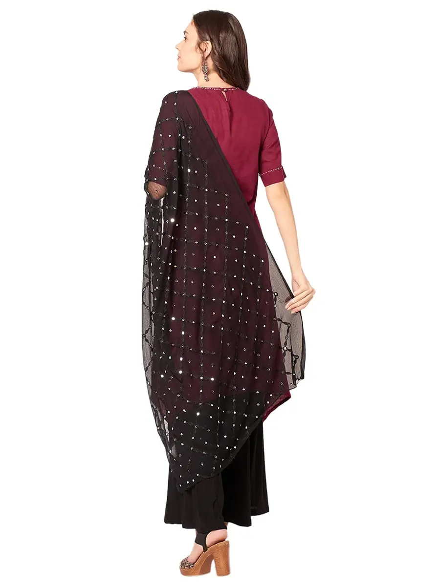 DUPATTA BAZAAR Women's Black Embroidered Chiffon Dupatta with Mirror Work | Elegant & Breathable - view 4