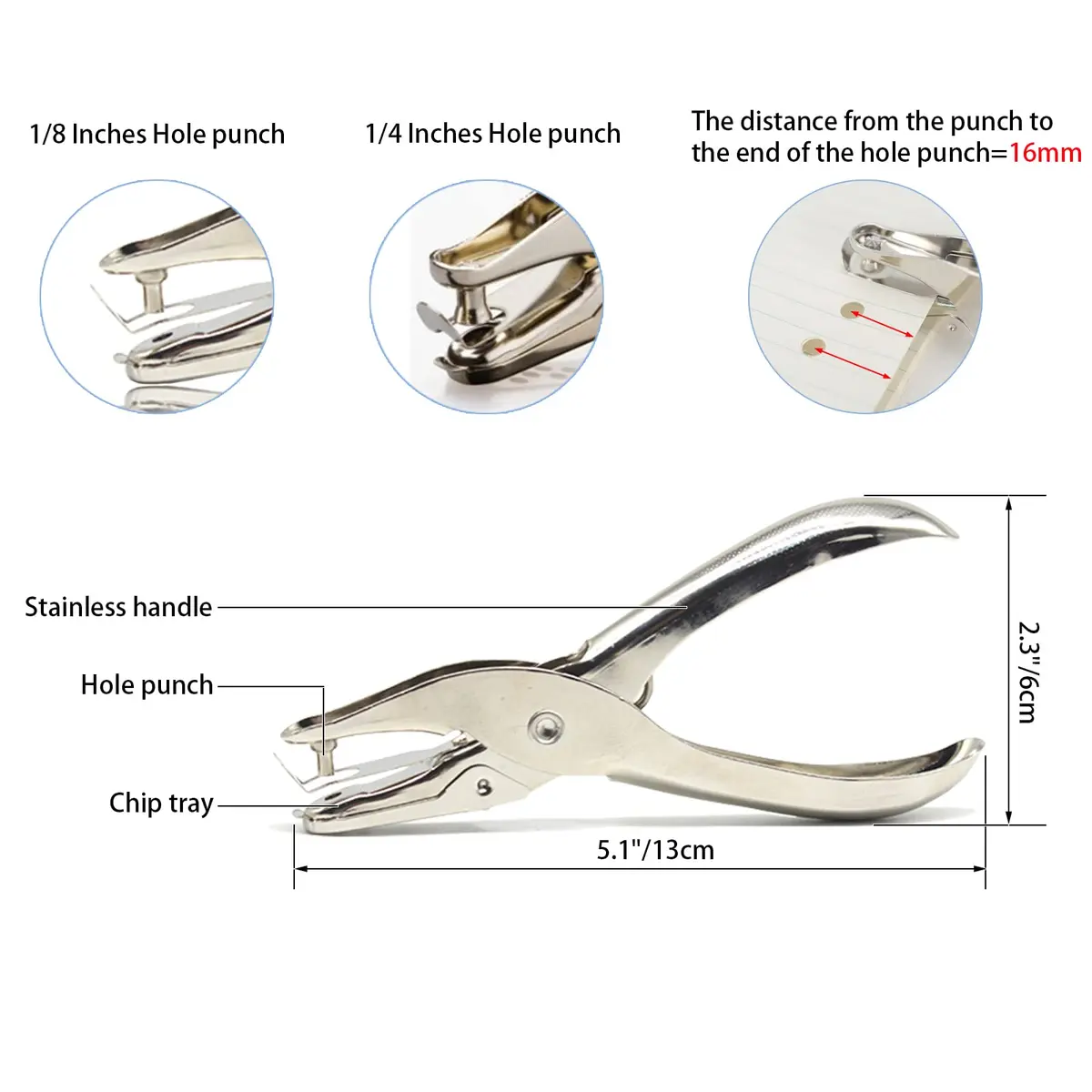 RUIFYRAY Small Single Hole Punch 1/4" & 1/8" Circle Shaped Metal Puncher (2-Pack, Silver) | 8-Sheet Capacity - view 2