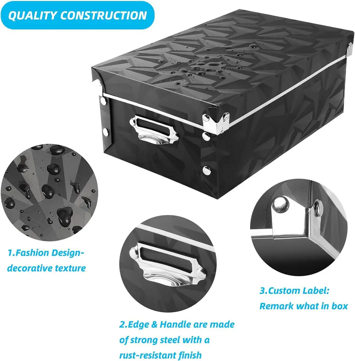 XUCHUN Foldable Storage Boxes with Lids 3 Pack | Collapsible Plastic Bins for Clothes, Books, Office - view 3