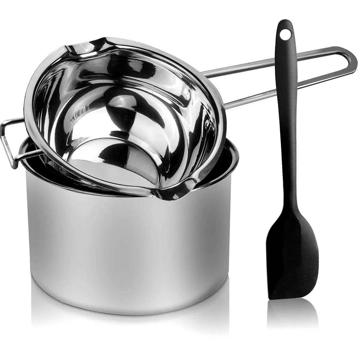 SONGZIMING Double Boiler Pot Set 1000ml + 2200ml with Silicone Spatula | Induction Compatible Melting Pot - main product image
