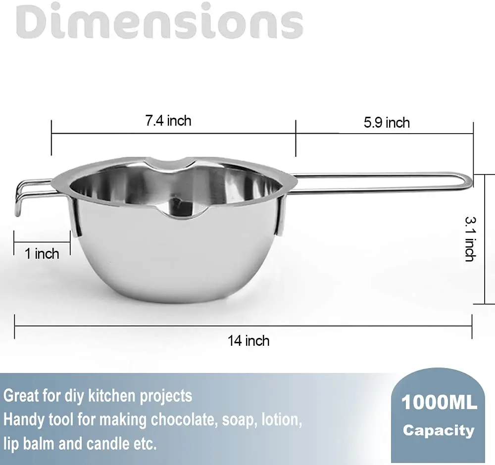 SONGZIMING Double Boiler Pot Set 1000ml + 2200ml with Silicone Spatula | Induction Compatible Melting Pot - view 2