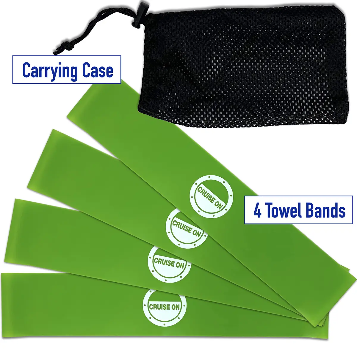 Cruise On Towel Bands for Cruise Chairs, 4 Pack, Green and Lime | Secure Beach Towel Holders for Lounge Chairs - view 3