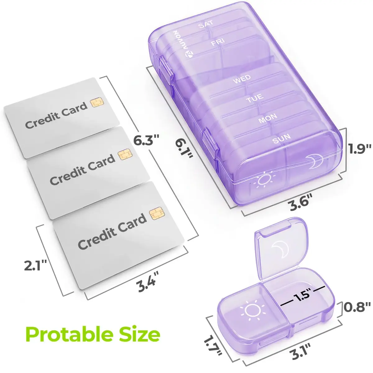 AUVON Weekly Pill Organizer 2 Times a Day, Large Pill Box 7 Day with 14 Compartments | FDA Approved Personal Pill Dispenser - view 5