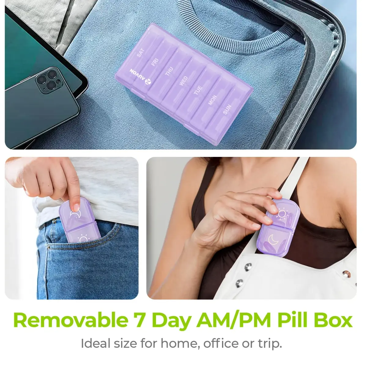 AUVON Weekly Pill Organizer 2 Times a Day, Large Pill Box 7 Day with 14 Compartments | FDA Approved Personal Pill Dispenser - view 6