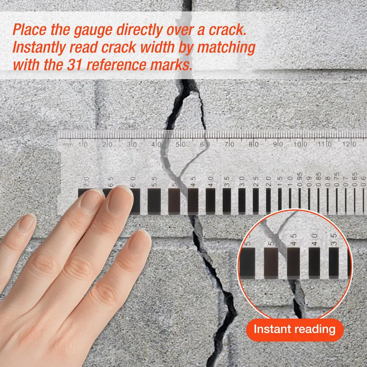 MOETER Concrete Crack Width Gauge Ruler 16.5cm (6.5in) | Precision Measurement Tool for Structural Analysis - view 5