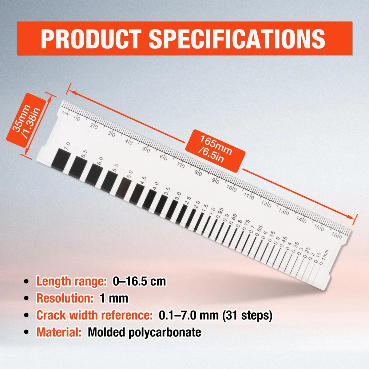 MOETER Concrete Crack Width Gauge Ruler 16.5cm (6.5in) | Precision Measurement Tool for Structural Analysis - view 2