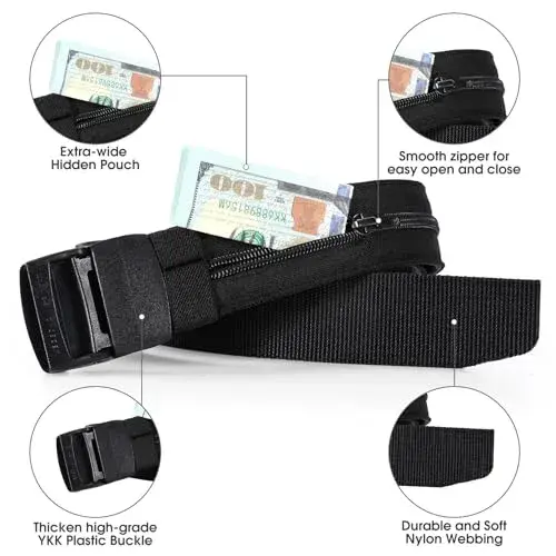 JASGOOD Black Travel Security Money Belt for Pant Sizes 37-44" with Hidden Pocket - view 2