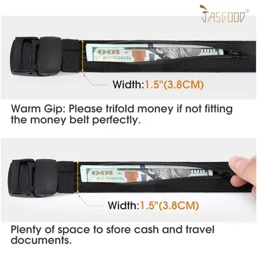 JASGOOD Black Travel Security Money Belt for Pant Sizes 37-44" with Hidden Pocket - view 4