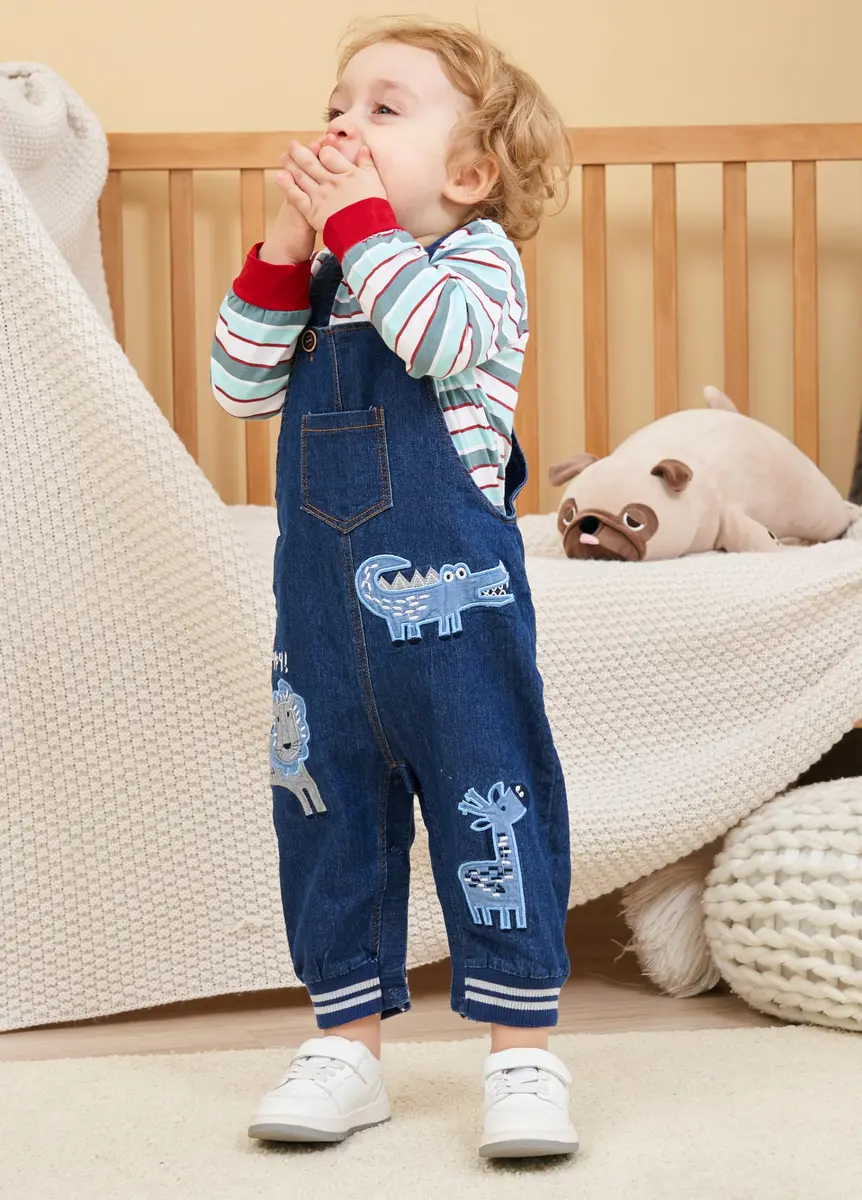 LvYinLi Baby Boy Clothes Set 19-24 Months | Cotton Long Sleeve Romper & Dinosaur Denim Overalls - view 5