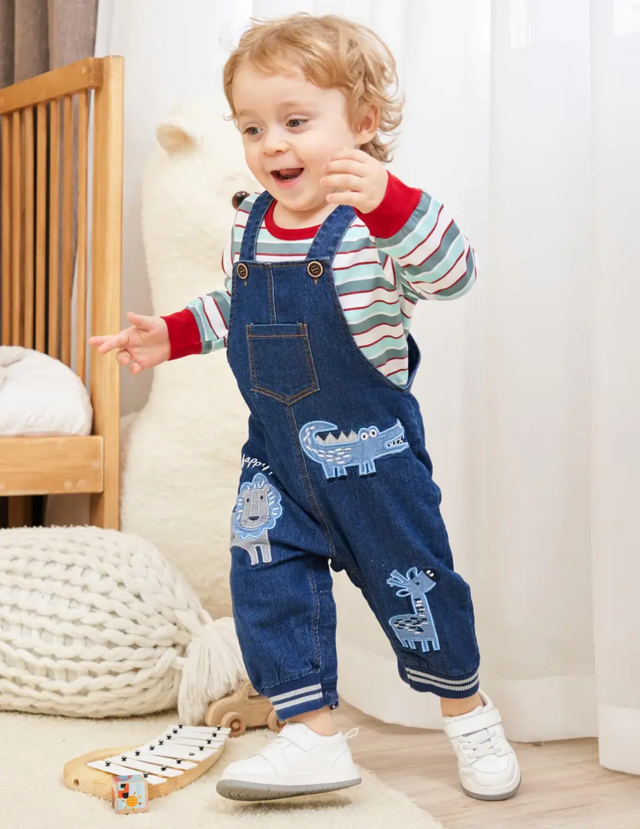 LvYinLi Baby Boy Clothes Set 19-24 Months | Cotton Long Sleeve Romper & Dinosaur Denim Overalls - view 2