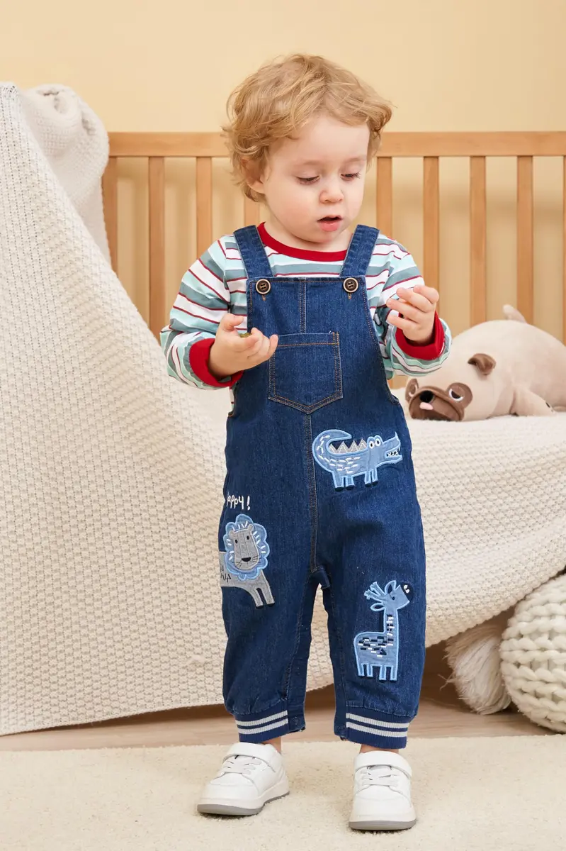 LvYinLi Baby Boy Clothes Set 19-24 Months | Cotton Long Sleeve Romper & Dinosaur Denim Overalls - view 3