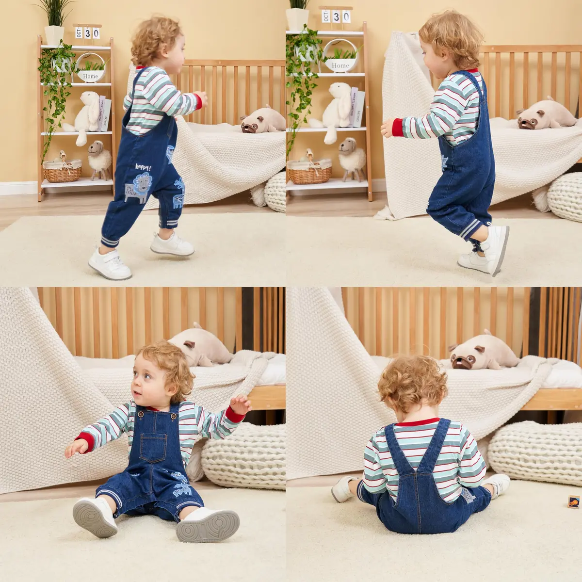 LvYinLi Baby Boy Clothes Set 19-24 Months | Cotton Long Sleeve Romper & Dinosaur Denim Overalls - view 4