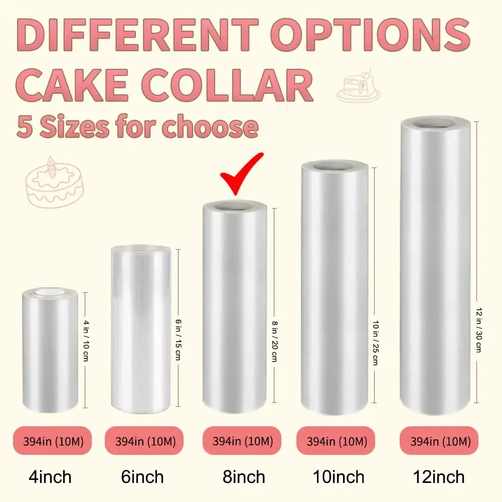 BYKITCHEN Clear Acetate Cake Collar Roll 20cm x 10m (8in x 32.8ft) | Food Grade PP for Mousse & Chocolate Shaping - view 2
